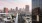 a city skyline with a fountain