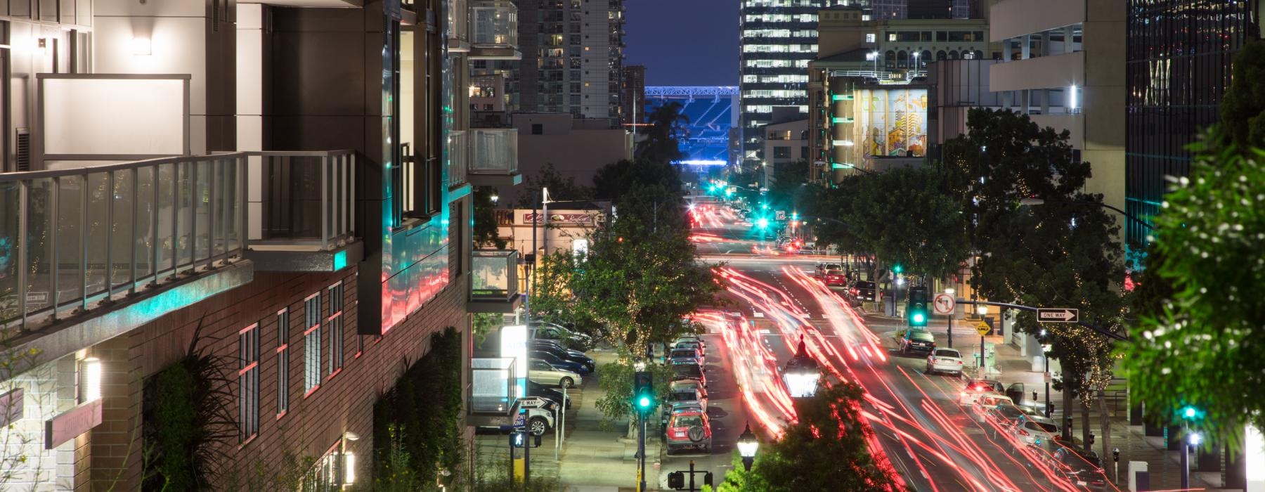 a city street at night